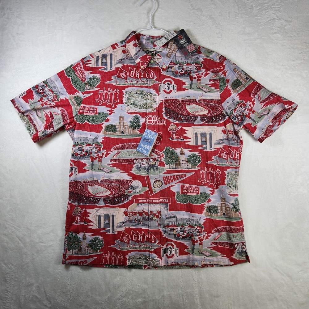 NWT Reyn Spooner Ohio State Scenic Shirt XL Red Aloha Button Front Buckeyes NCAA